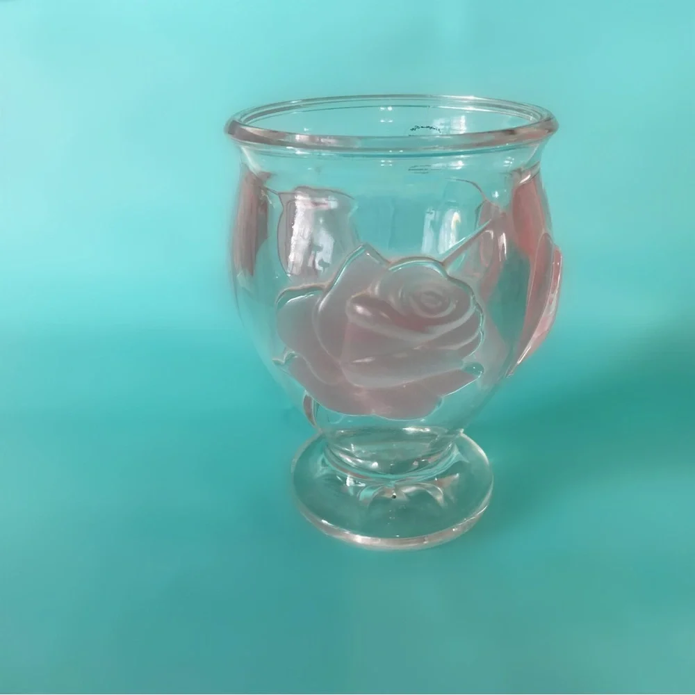Vintage teleflora rose pastel glass vase holder home decor